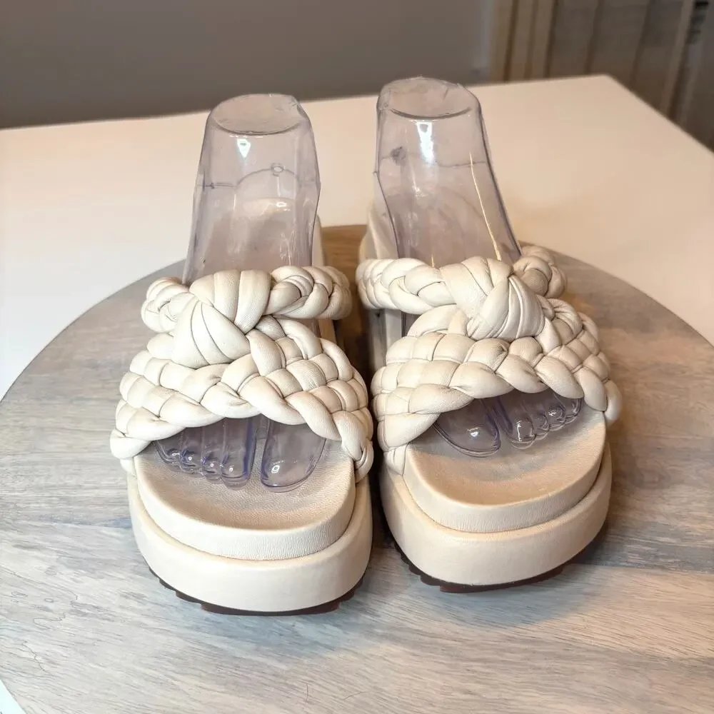 Alexandre Birman Cream Braided Leather Platform Sandals EU 39 US 9 Chunky